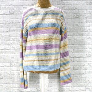 GLAMAKER Sweater Oversized Striped Knit Pastel Chunky Bell Trumpet Sleeve Small